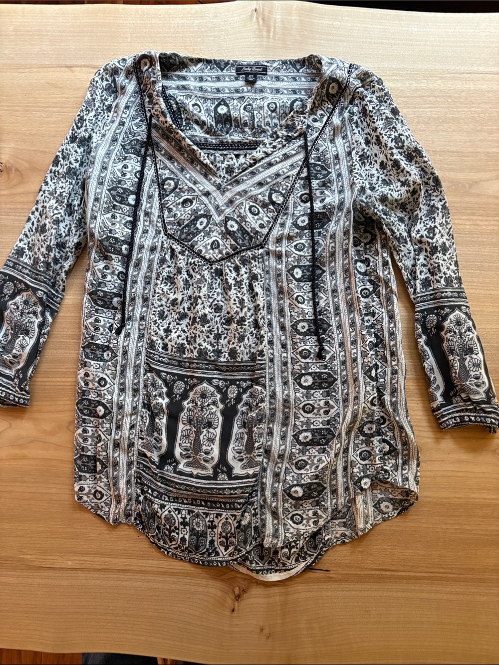 Lucky Brand Black and White Paisley Boho Tunic Top